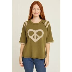 Easel Waffle Knit Peace Heart Top 💚